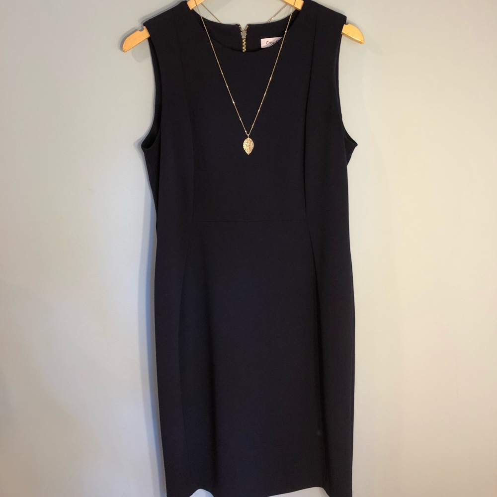 Calvin Klein Navy Sheath Dress w/ Exposed ZIP 12